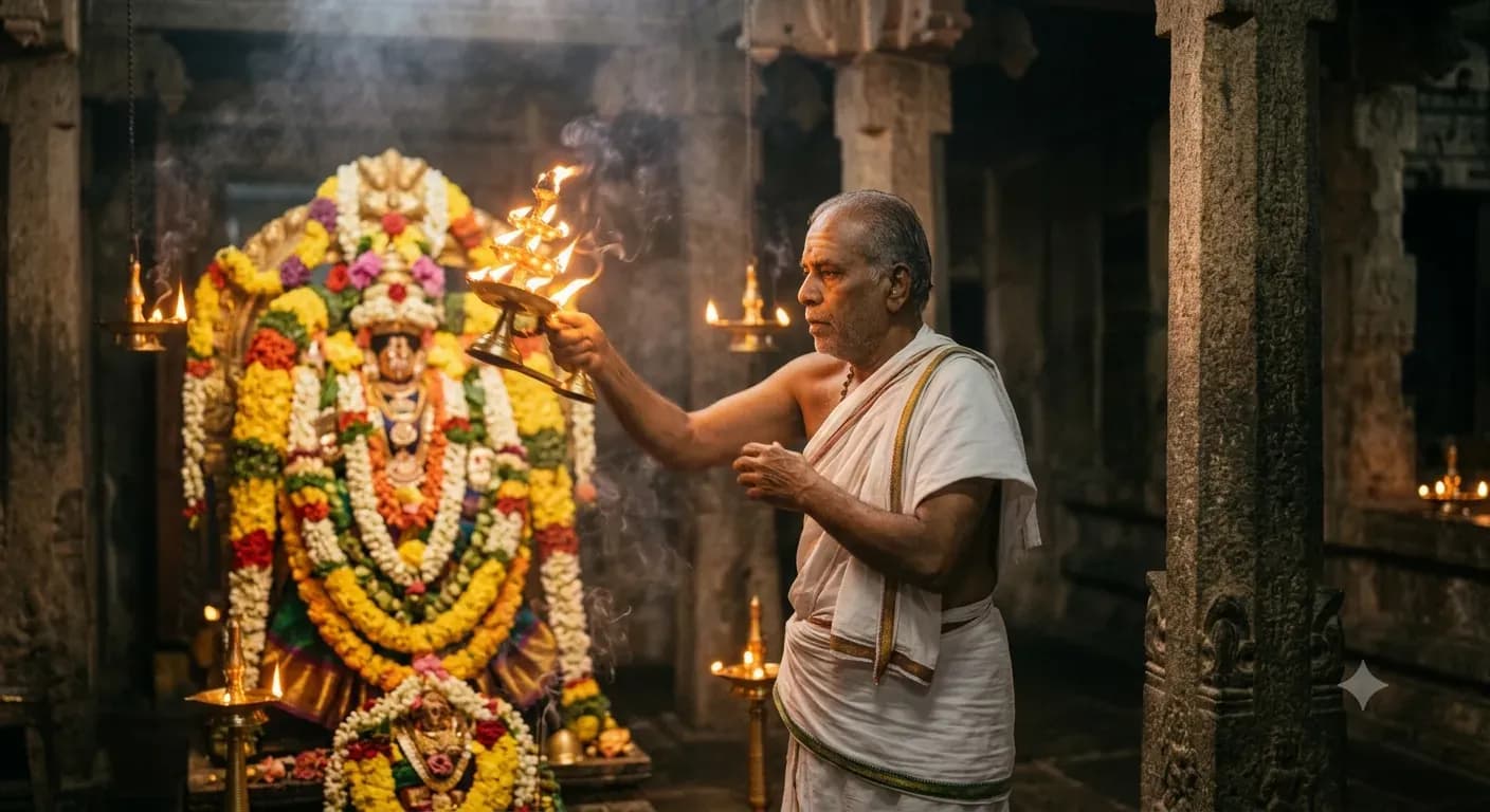 Pooja in progress at the temple